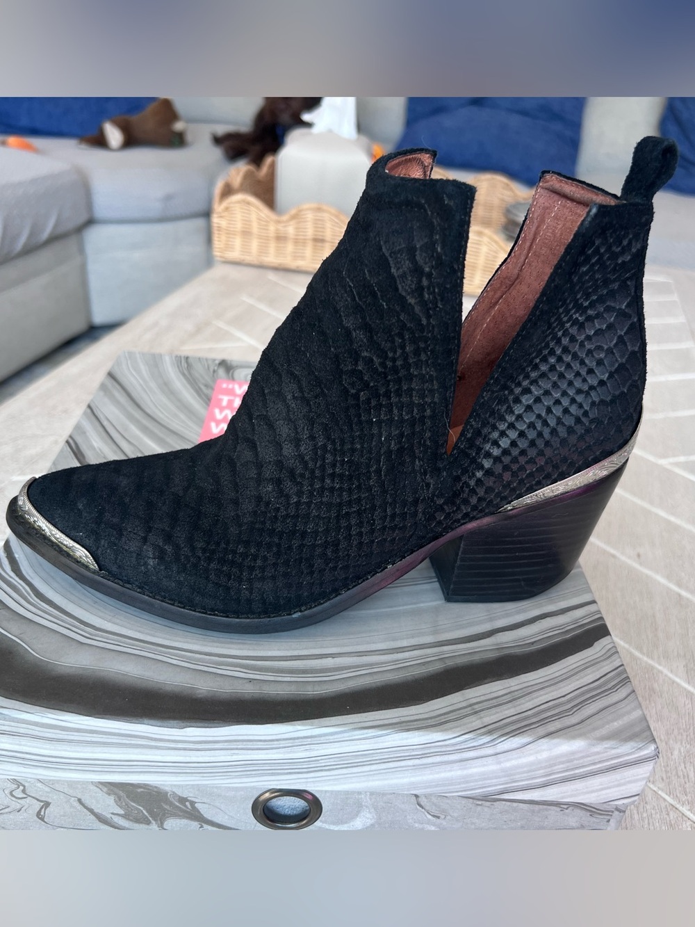 Jeffrey Campbell Cromwell bootie black suede snake size 8 - Picture 11 of 16